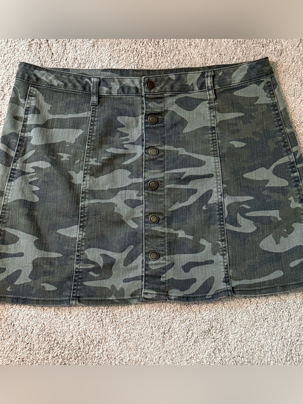 Women's 16 Vtg Faded Glory Army Camo Print Denim Button Down Front Twill Skirt